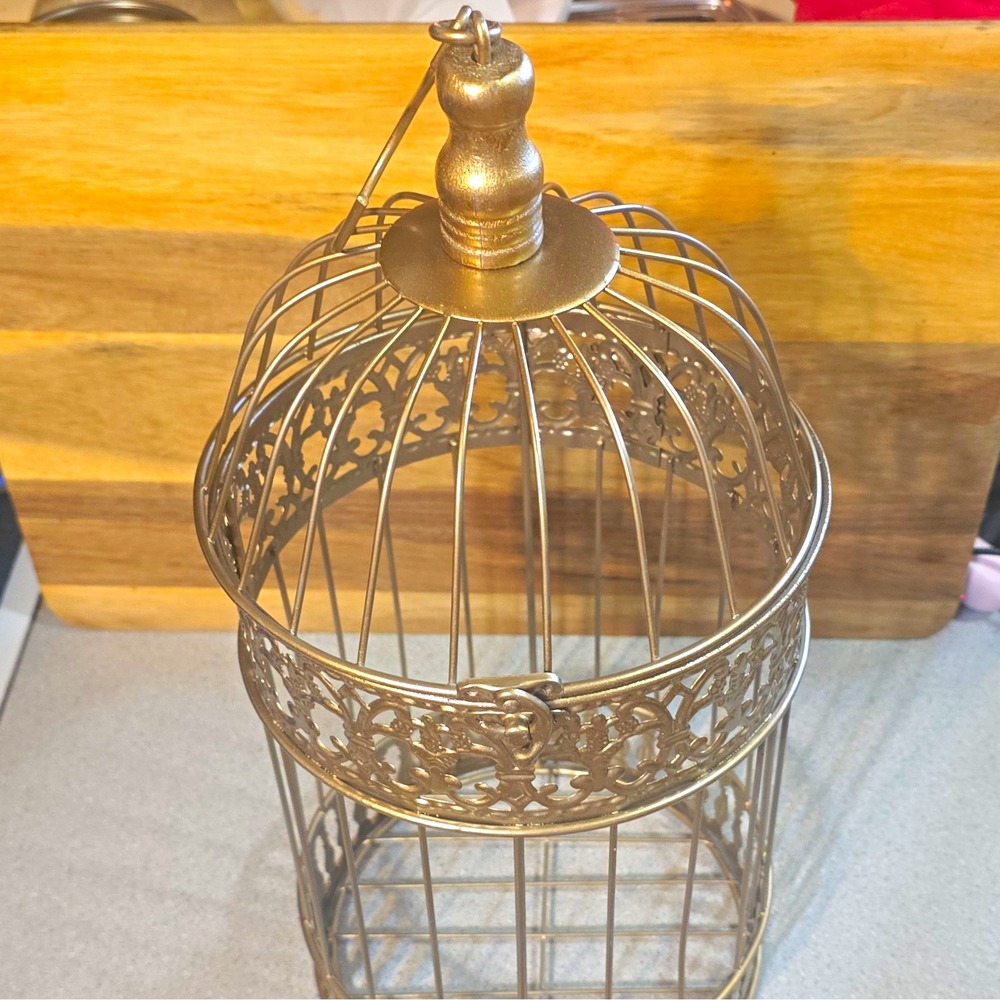 Ornate Gold Metal Round Dome Top Hanging Bird Cage, Small Dometop, Wedding Decor